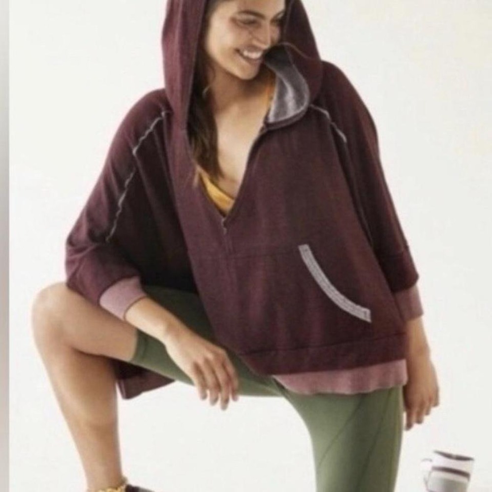 Free People Movement Oversized Bonfire Hoodie in Fig Jam Size Small